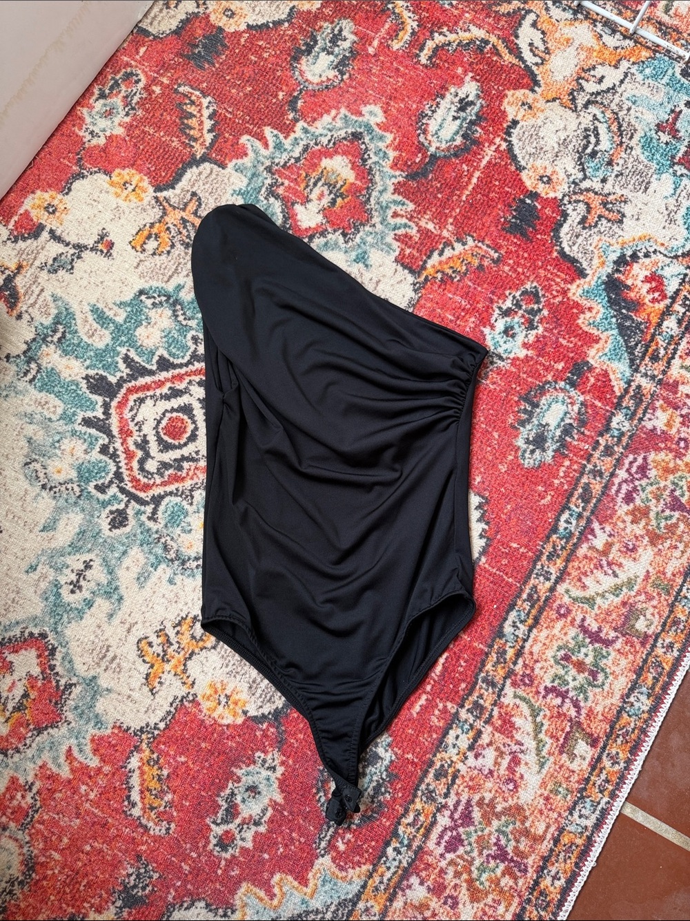 Zara Black One-Shoulder Draped Top Bodysuit Size Small